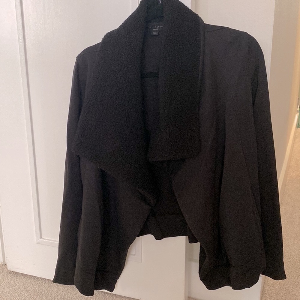 All saints Jacket size small black.teddy collar
